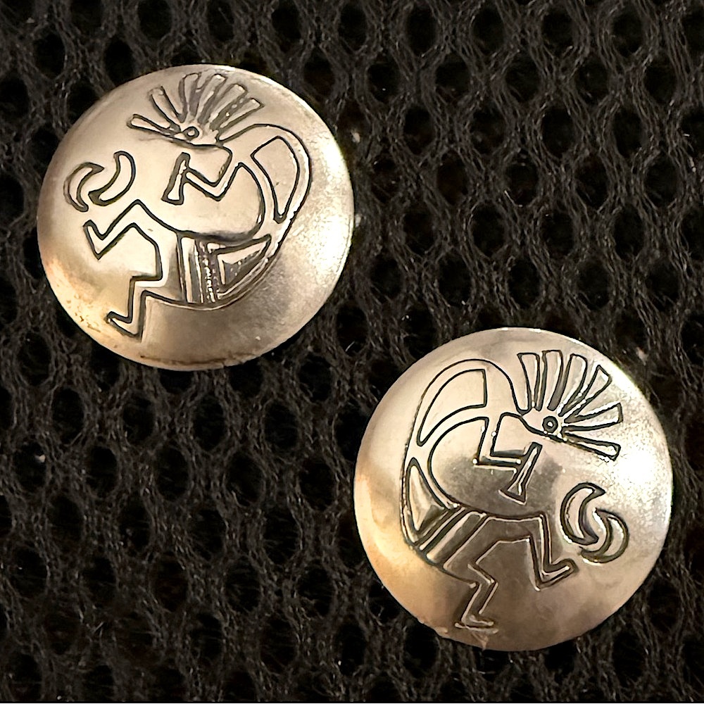 Vintage Native American Style Sterling Silver Kokopelli Design Round Earrings